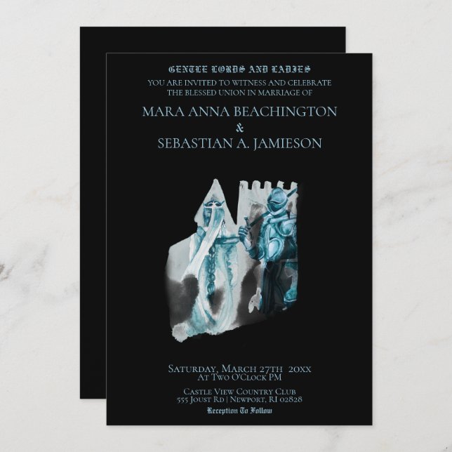 Convites *~* Princesa Cavaleiro do Castelo Medieval Casamen (Frente/Verso)