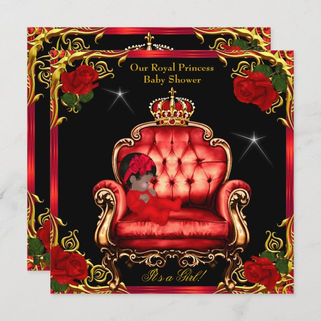 Convites Princesa Chá de fraldas Dourada Cadeira 4 (Frente/Verso)