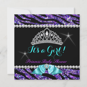 Convites Princesa Chá de fraldas Largura Roxa Zebra Teal