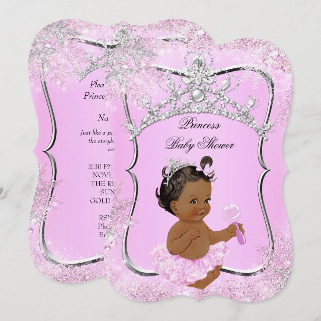 Convites Princesa Chá de fraldas Maravilha Rosa Étnica (Frente/Verso)