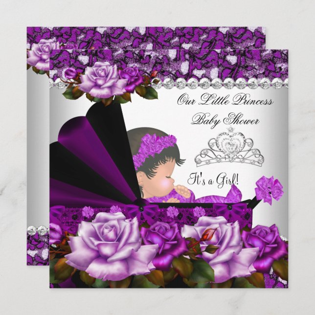 Convites Princesa Chá de fraldas Plum Rosa (Frente/Verso)