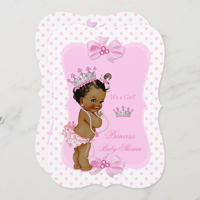 Convites Princesa Chá de fraldas Rosa Bolinhas Étnica (Frente/Verso)