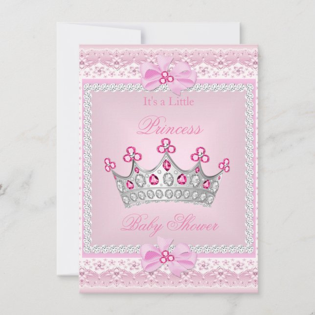 Convites Princesa Chá de fraldas Rosa Gem Silver Tiara (Frente)
