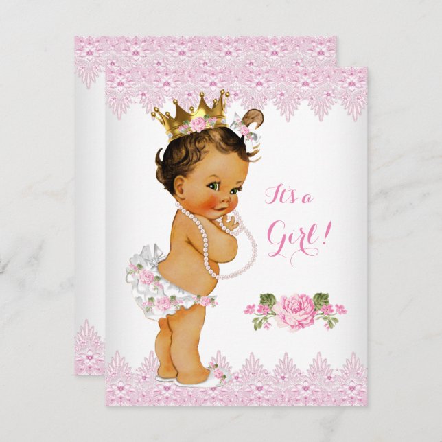 Convites Princesa Chá de fraldas Rosa Rosa Rosa Lace White  (Frente/Verso)