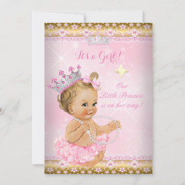Convites Princesa Chá de fraldas Rosa Tutu Dourado Tiara Bl