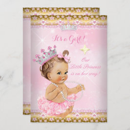 Convites Princesa Chá de fraldas Rosa Tutu Dourado Tiara Br