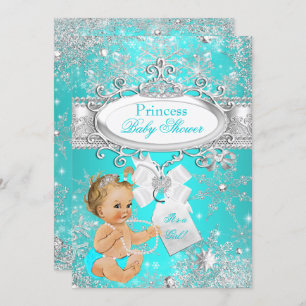 Convites Princesa Chá de fraldas Snowflakes Aqua Blonde