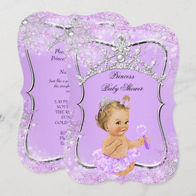 Convites Princesa Chá de fraldas Wonderland Lilac Blonde (Frente/Verso)