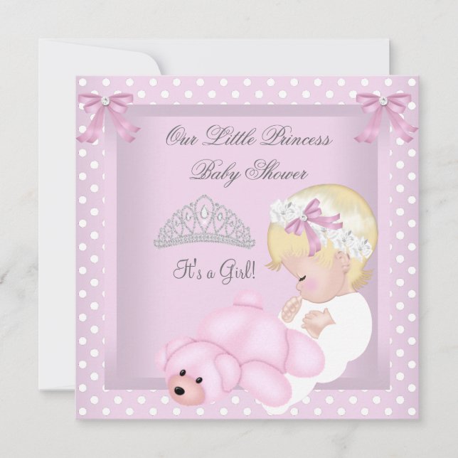 Convites Princesa Chás de Bebê Menina Rosa Loira Bebê Menin (Frente)