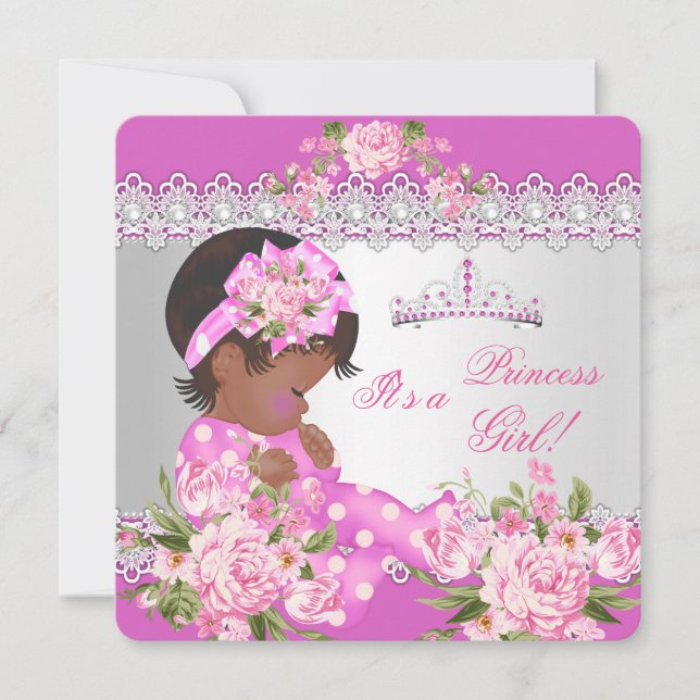 Convites Princesa Churrasco de Bebê Menina Rosa Pérola Étni (Frente)