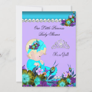 Convites Princesa Chuvada de Bebê Menina Azul Turquesa Roxo