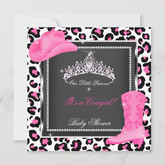 Convites Princesa Chuveiro de Bebê Menina Rosa Tiara de Vaq (Frente)