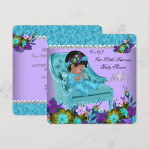 Convites Princesa Chuveiro de Bebê Menina Roxo Turquesa Azu