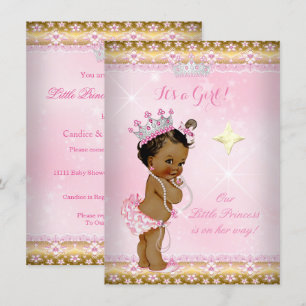Convites Princesa Chuveiro de Bebê Rosa Dourado Tiara de Re