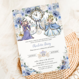 Convites Princesa Cinderella Fairytale Blue Floral Birthday