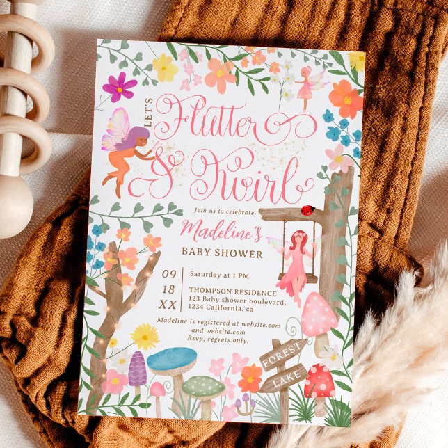 Convites Princesa cogumelos flores chá de fraldas (Princess fairy mushrooms flowers chic baby shower invitation)