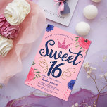 Convites Princesa Coluna Rosa, Princesa, Doce 16 Aniversári<br><div class="desc">Celebre seu doce 16 em estilo com nosso convite de bolsa mensageifesta de aniversario elegante! Apresentando uma paleta colorida impressionante de cor rosa e azul, adornada com sotaques falso de brilho dourado e detalhes florais delicados em cada canto. A peça central é o texto "doce 16" na bela letra azul...</div>