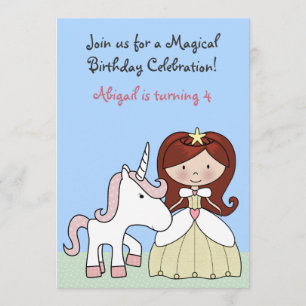 Convites Princesa com Cabelo Vermelho e Unicórnio Bonito