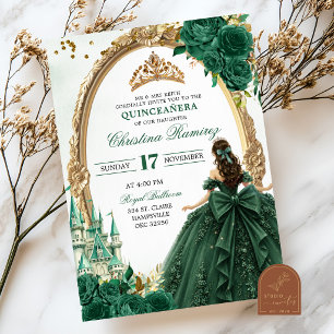 Convites Princesa Conto de Fadas Verde Esmeralda Quinceaner
