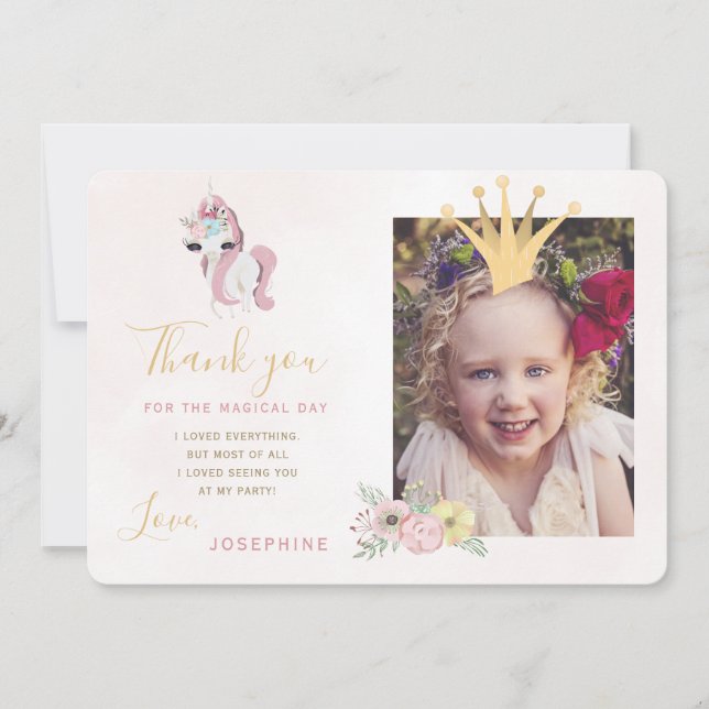 Convites Princesa cor-de-rosa e obrigado de foto dourada (Frente)