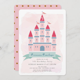Convites Princesa cor-de-rosa Menina Aniversário do castelo