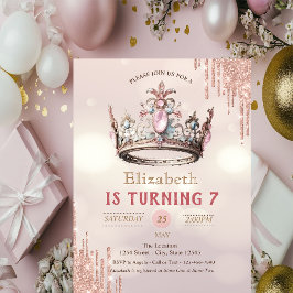 Convites Princesa Coroa Glitter Dica Bokeh Aniversário
