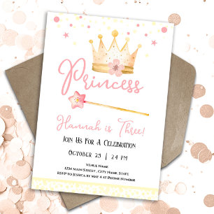 Convites Princesa Coroa Rosa 3ª Rapariga Aniversário