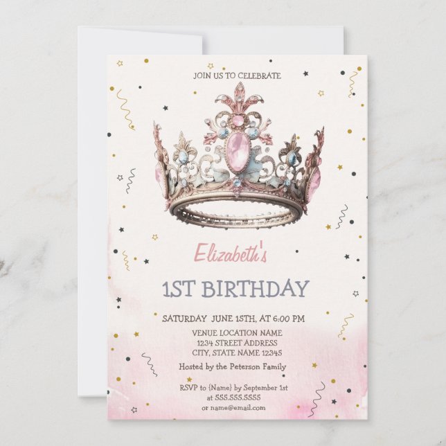 Convites Princesa Crown Fairytale Birthday (Frente)