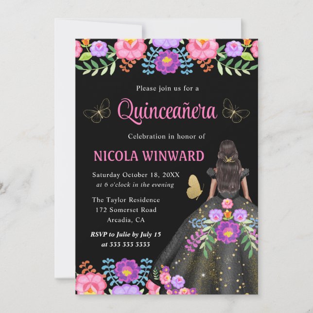 Convites Princesa da Pele Escura Quinceanera Mexicana (Frente)