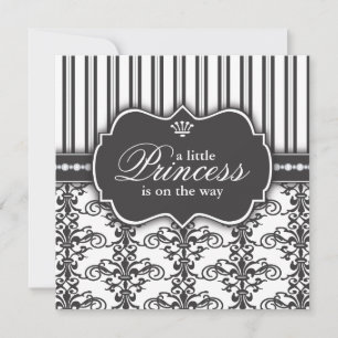 Convites Princesa Damask & Stripe Chá de fraldas preto e b