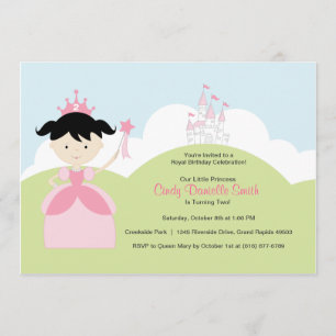 Convites Princesa de aniversário de Cabelo Negro em Rosa c