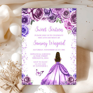 Convites Princesa de Cabelo Castanho Roxo Claro Sweet Sixte