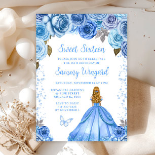 Convites Princesa de Cabelo Loiro Azul Bebê Sweet Sixteen