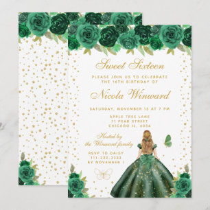 Convites Princesa de Cabelo Loiro Floral Verde Doce Dezesse