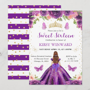 Convites Princesa de Cabelo Vermelho com Vestido Roxo Doce 