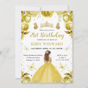 Convites Princesa de Cabelo Vermelho de Vestido Amarelo Ani