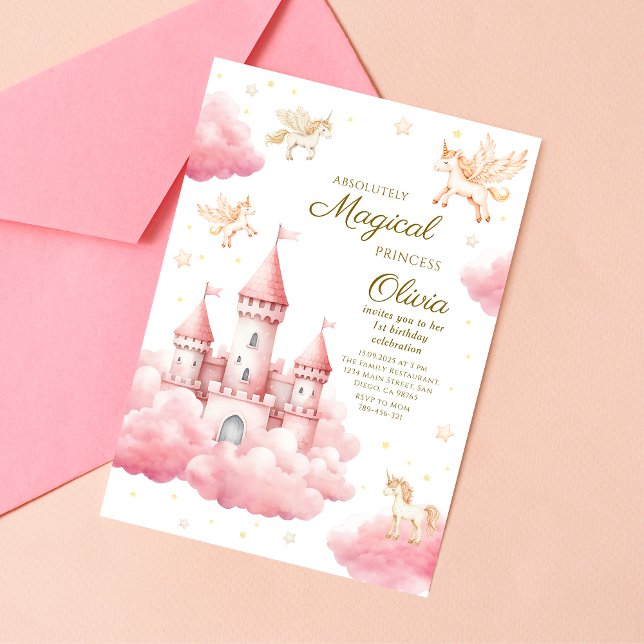 Convites Princesa de Conto de Fadas Rosa Caprichoso Anivers (Criador carregado)