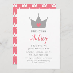 Convites Princesa de coroa bonito festa de aniversário
