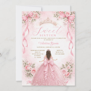 Convites Princesa de Laço Rosa Vestido de Baile Sweet Sixte