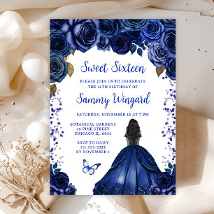Convites Princesa de Pele Morena Azul Marinho Sweet Sixteen