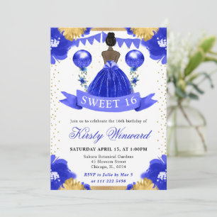 Convites Princesa de Pele Morena de Vestido Azul Doce 16