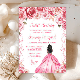 Convites Princesa de Pele Morena Rosa Escuro Sweet Sixteen