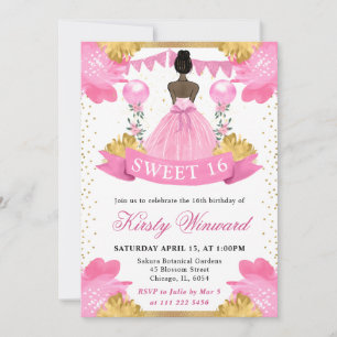 Convites Princesa de Pele Morena Vestido Rosa Sweet 16