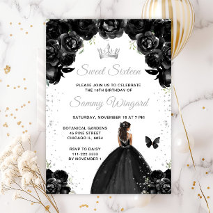 Convites Princesa de Pele Negra Escura Doce Dezesseis