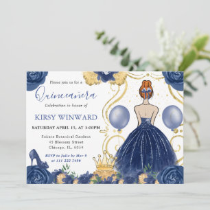 Convites Princesa de Quinze Anos de vestido azul marinho e 