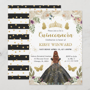 Convites Princesa de Quinze Anos de Vestido Preto e Cabelo