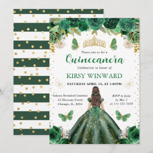 Convites Princesa de Quinze Anos Morena de Vestido Verde