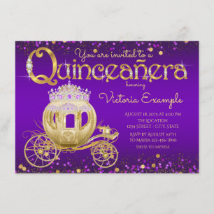 Convites Princesa de Quinze Anos Roxa e Dourada