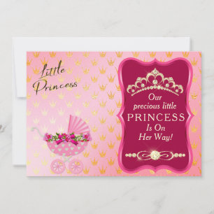 Convites Princesa Diamond Dourado Tiara Chá de fraldas Rosa