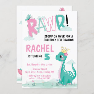 Convites Princesa Dinossauro, Rosa e Festa de aniversário T